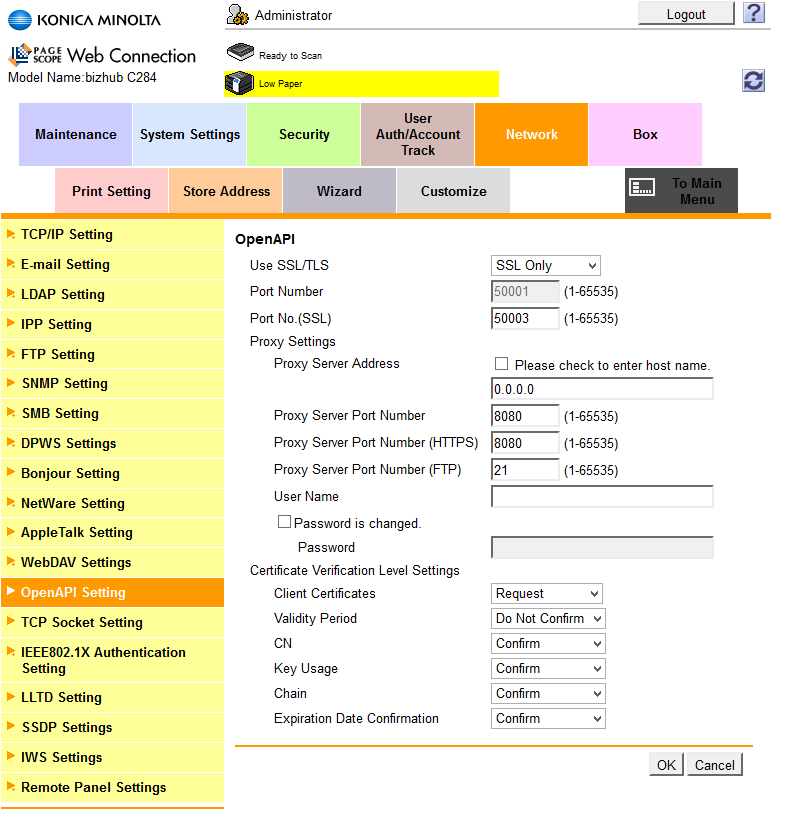 Konica Minolta - Configure SSL via MFD Web | YSoft SAFEQ documentation
