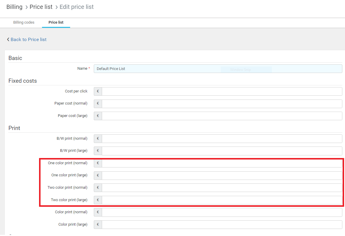 Set prices for 1-color and 2-colors print pages